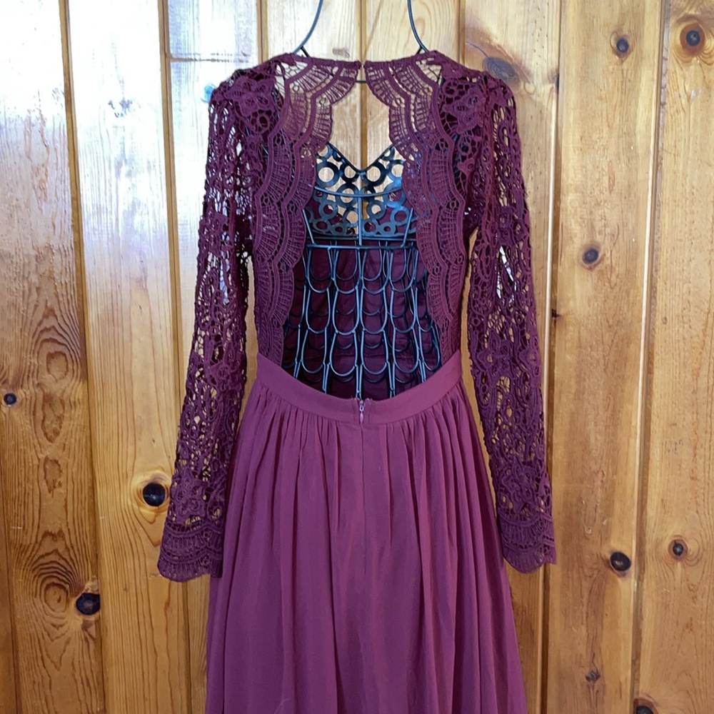 Awaken My Love Burgundy Long Sleeve Lace Maxi Dress small bridesmaids maternity - Picture 8 of 13